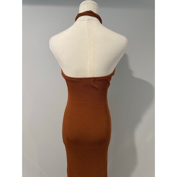 DISSH Toni Halter Dress Brown Keyhole Ribbed Knit Keyhole Maxi Size Small - Picture 3 of 7